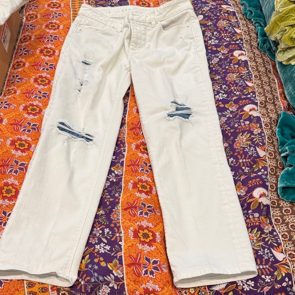 White House Black Market Straight Leg Distressed Jeans - White